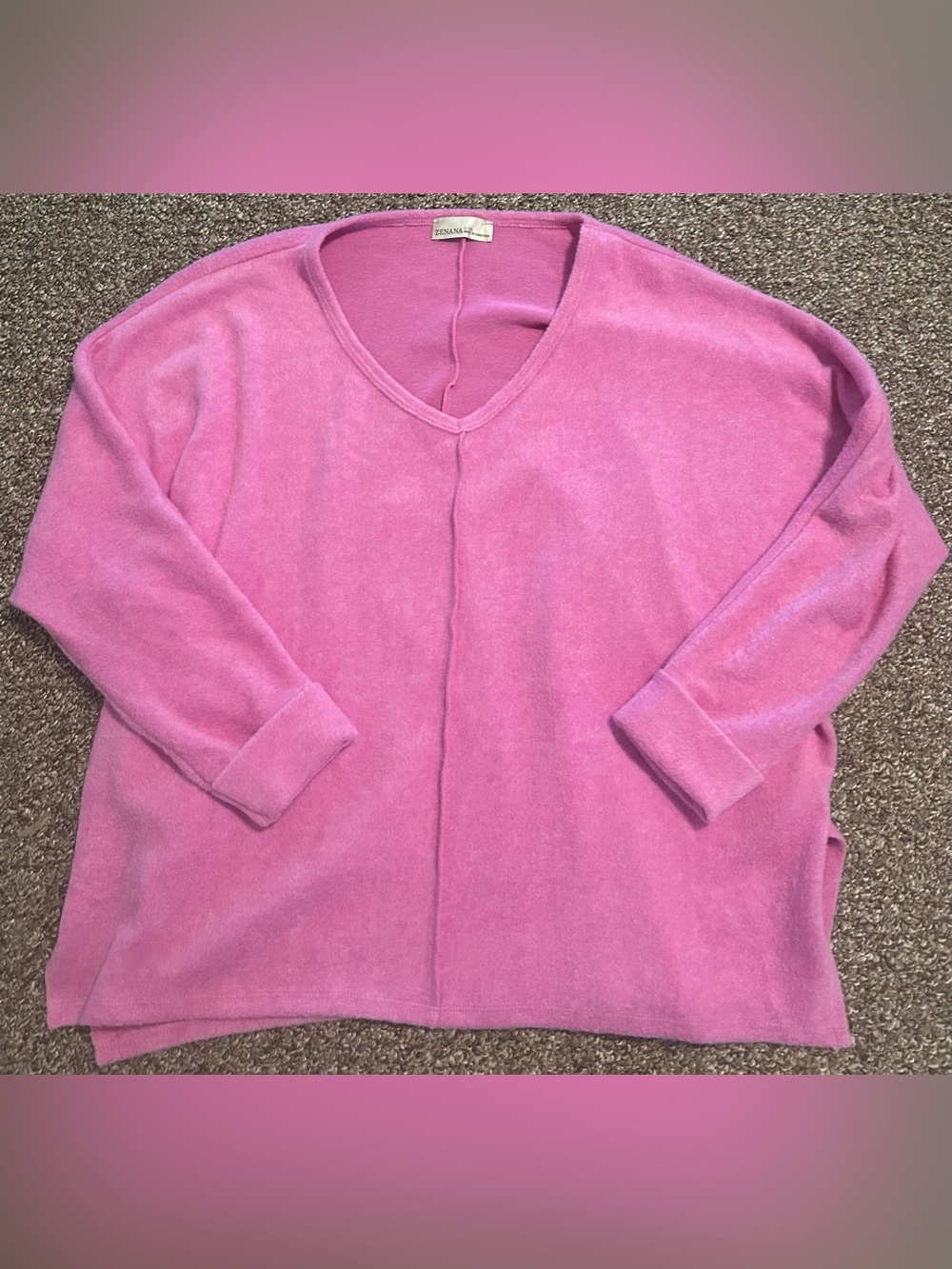 Zenana X/XL Women’s Pink V-Neck Lightweight Sweater rolled cuffs comfy cozy